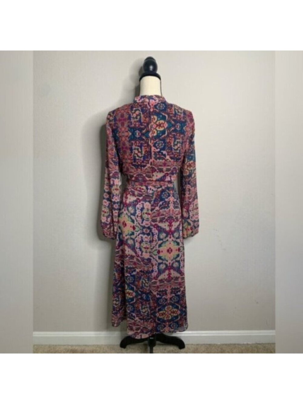 NWT Tahari ASL Tapestry Print Chiffon Long Sleeve Midi Dress - Picture 8 of 17